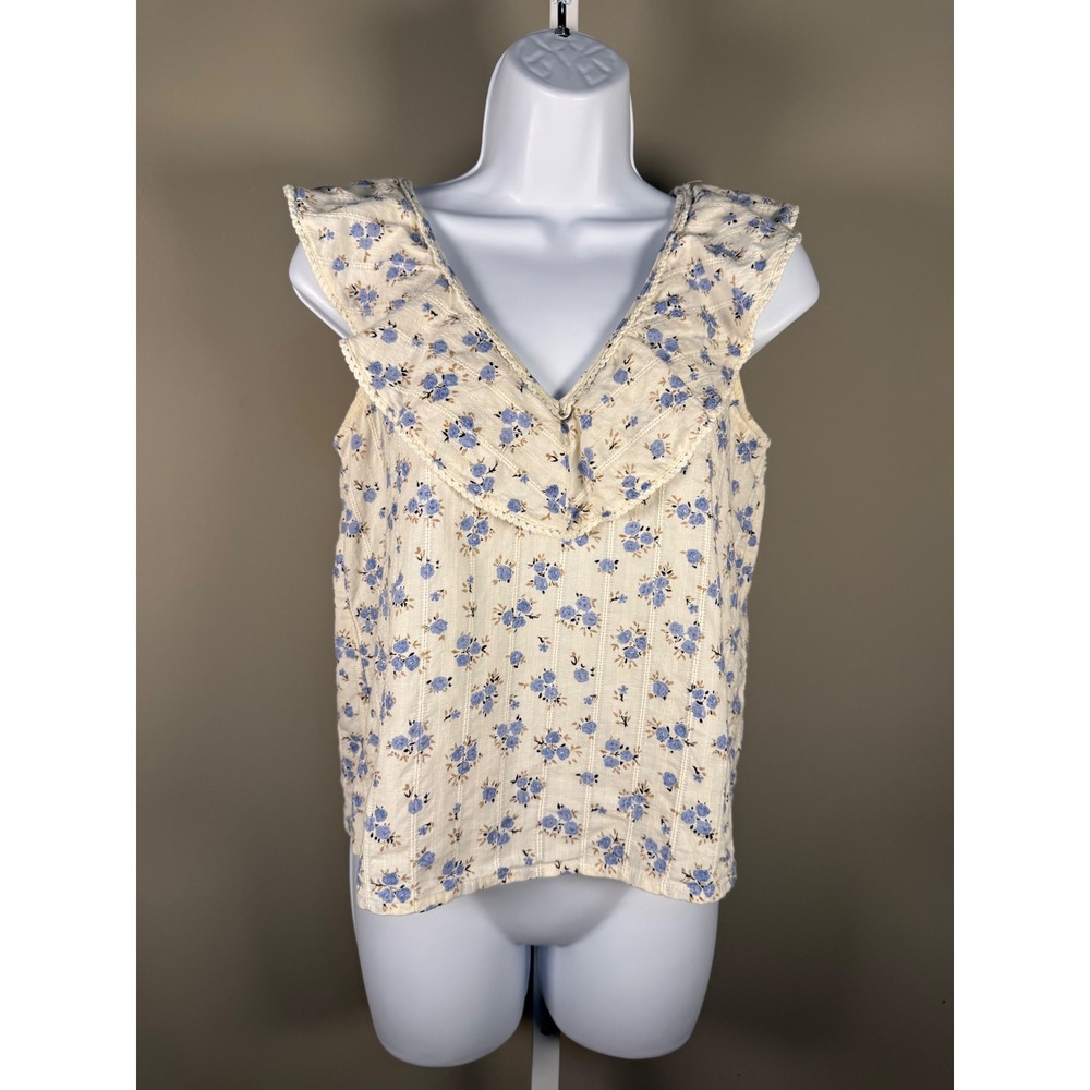 Sézane Floral Ruffle V Neck Blouse Size 36 US 4 Cottagecore Romantic - Picture 2 of 9